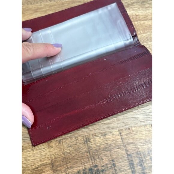 Genuine Eel Skin Leather Wallet BiFold Dark Wine Red Unisex Vintage Burgundy GUC - Picture 4 of 7